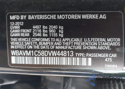 2013 BMW X1 Sdrive28I z USA, uszkodzony, nr VIN WBAVM1C58DVW44813